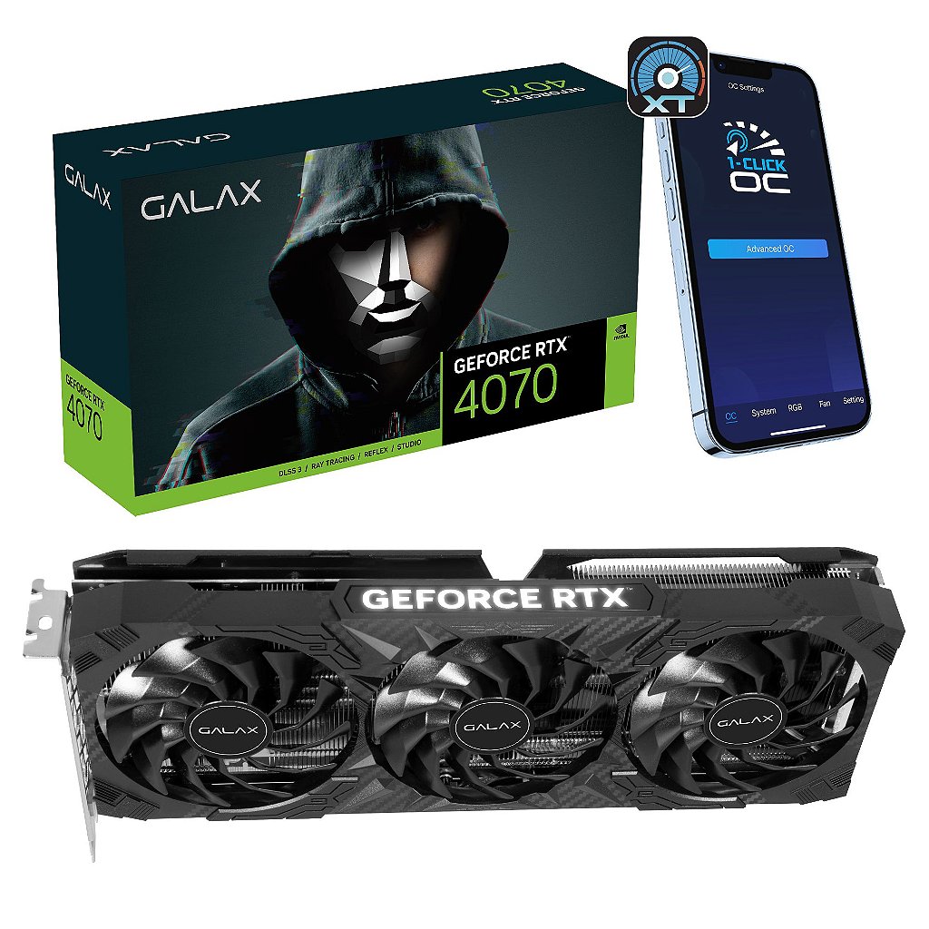 Detalhes de Placa Vídeo Galax Rtx 4070 1-Click Triple OC 3x 12Gb Gddr6X