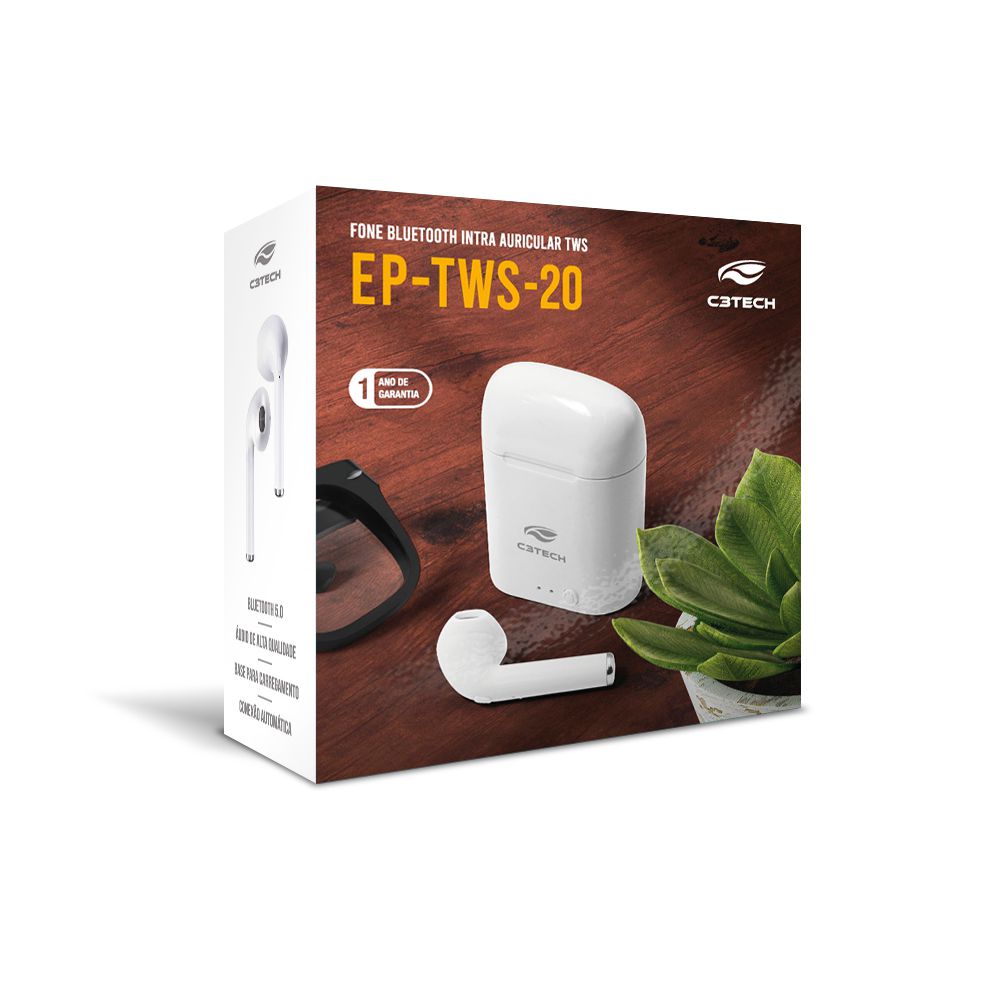 Fone de Ouvido Bluetooth 5.0 TWS Preto C3 Tech EP-TWS-20BK