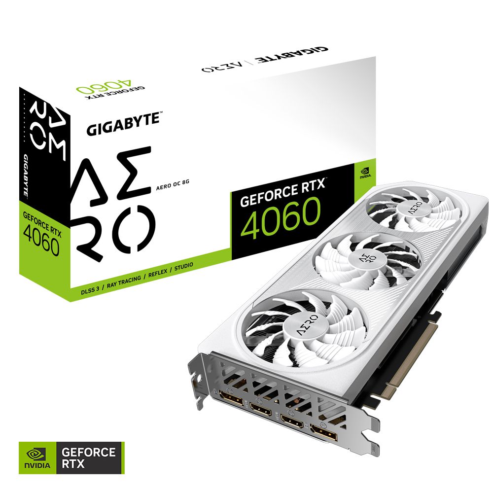 Placa de Vídeo RTX 4060 Aero OC White 3 Fan NVIDIA 8GB GDDR6