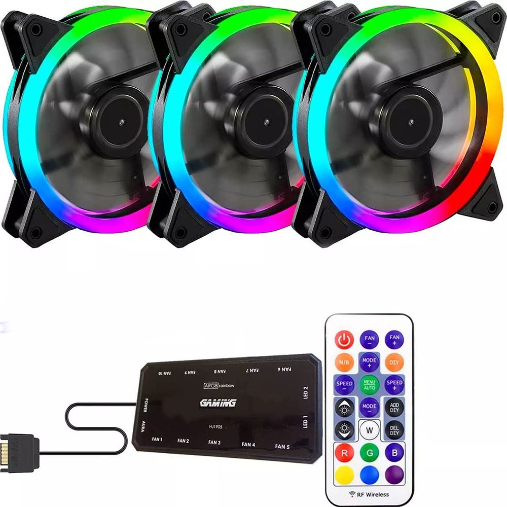 Kit 3 Cooler Fan Argb Ventoinha + Controladora  Controle RGB