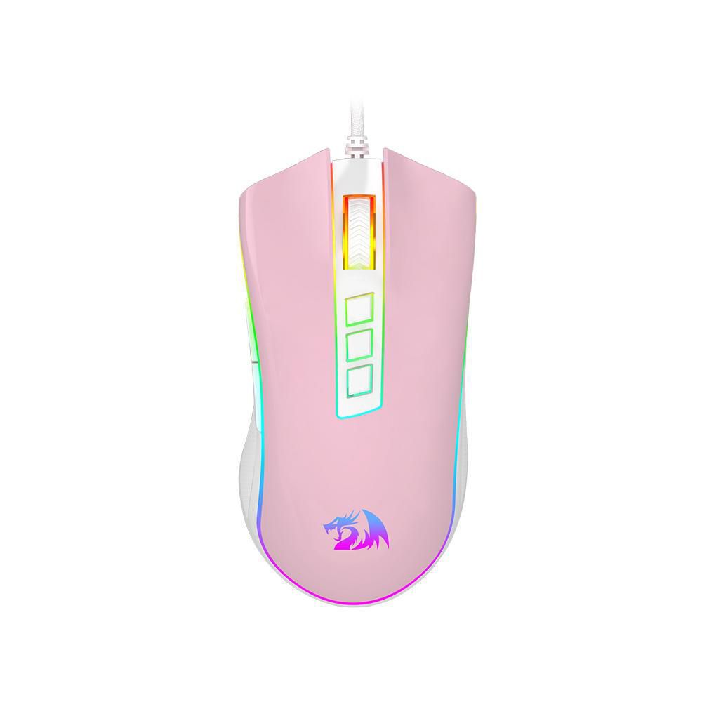 Mouse Gamer Redragon Cobra Rosa Com Branco RGB 12400dpi