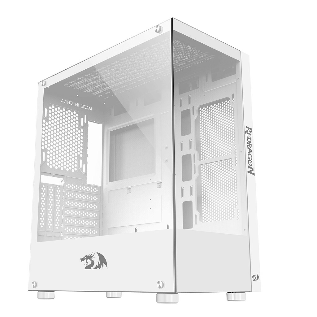 Gabinete Redragon branco Mid Tower Reflect Lateral De Vidro