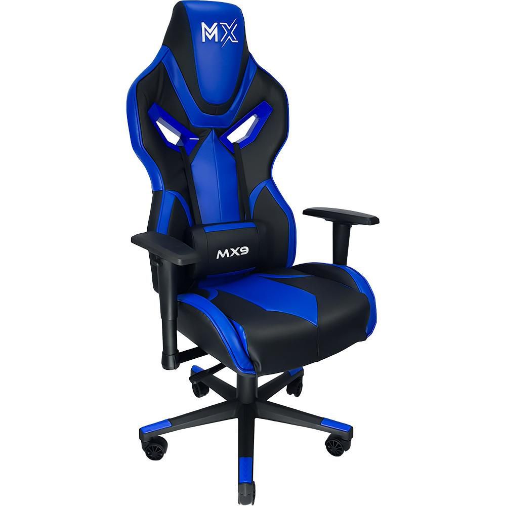 Detalhes de Cadeira Gamer MX9 Giratoria Preto e Azul Até 150Kg Giratória