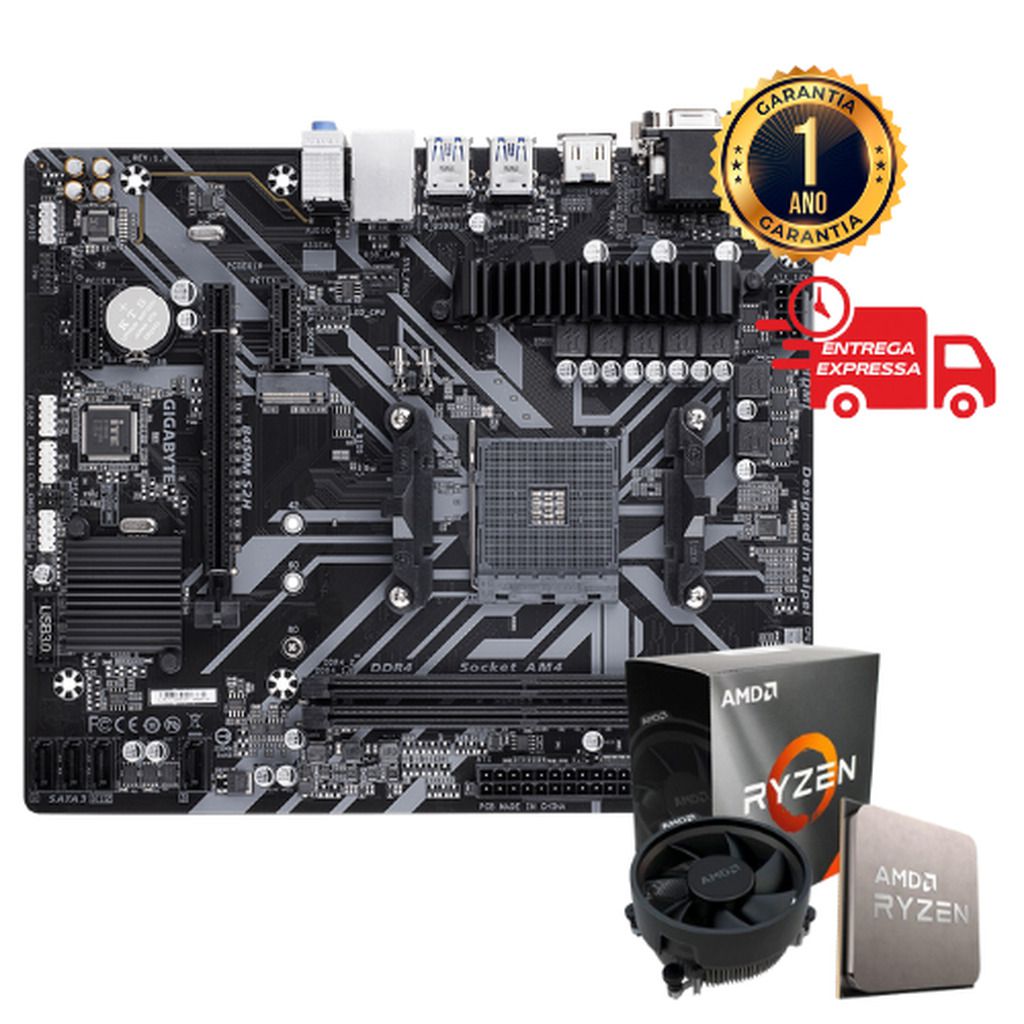 Kit Gamer Placa mãe B450M S2H + Ryzen 5 4500 c/ cooler AM4