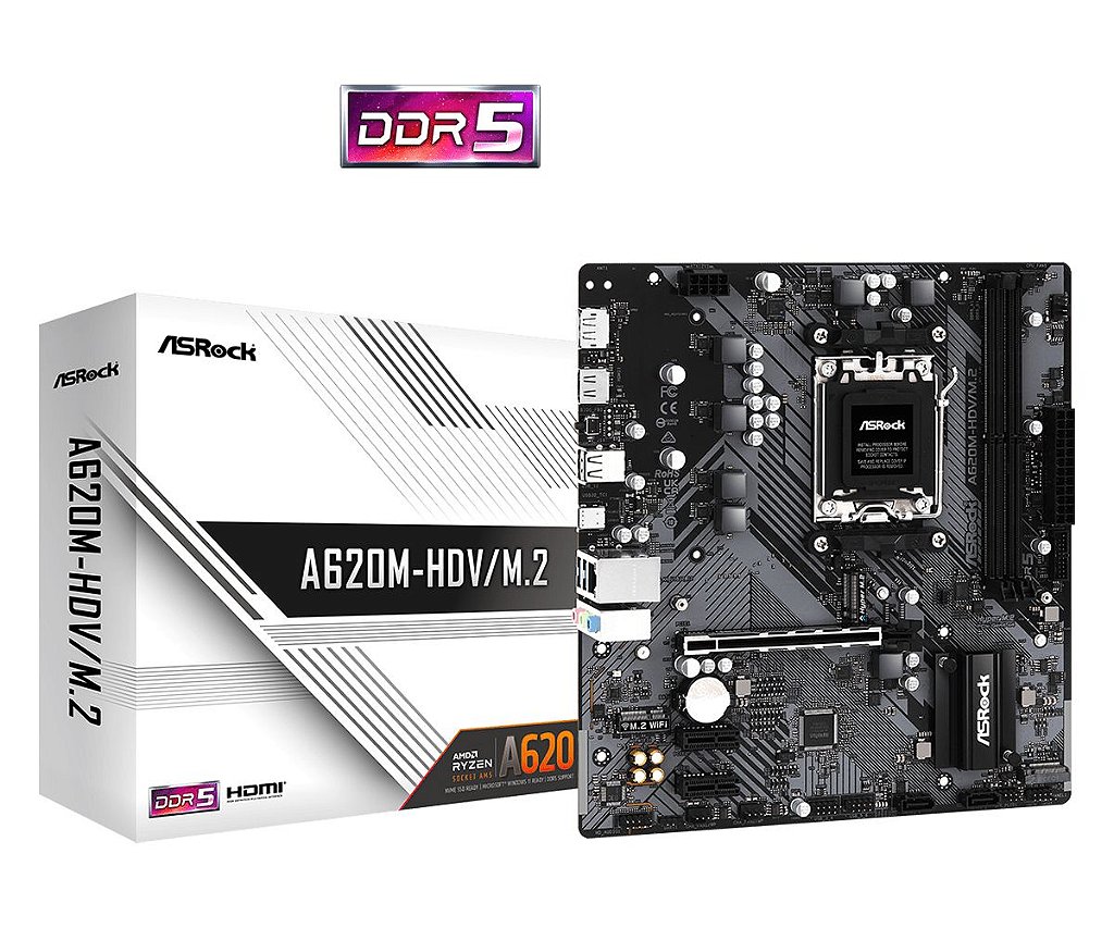Detalhes de Kit Placa Mãe ASRock A620M-HDV M.2 + Processador AMD 5 8600G