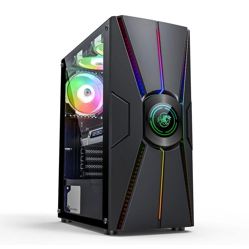 Gabinete Gamer Wahid com Vidro Temperado Preto RGB Sem Fan