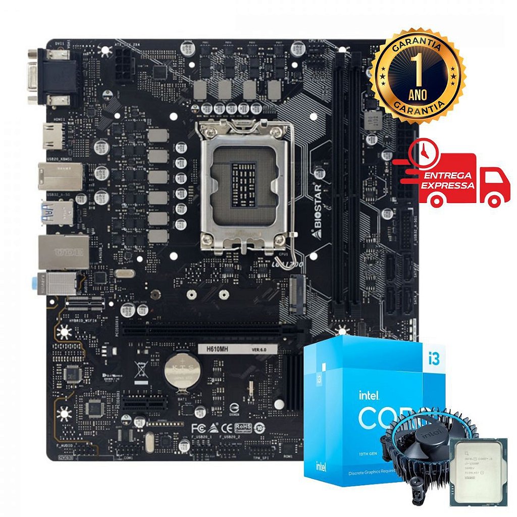  Kit Placa Mãe Biostar H610MH + Processador Intel I3 13100F