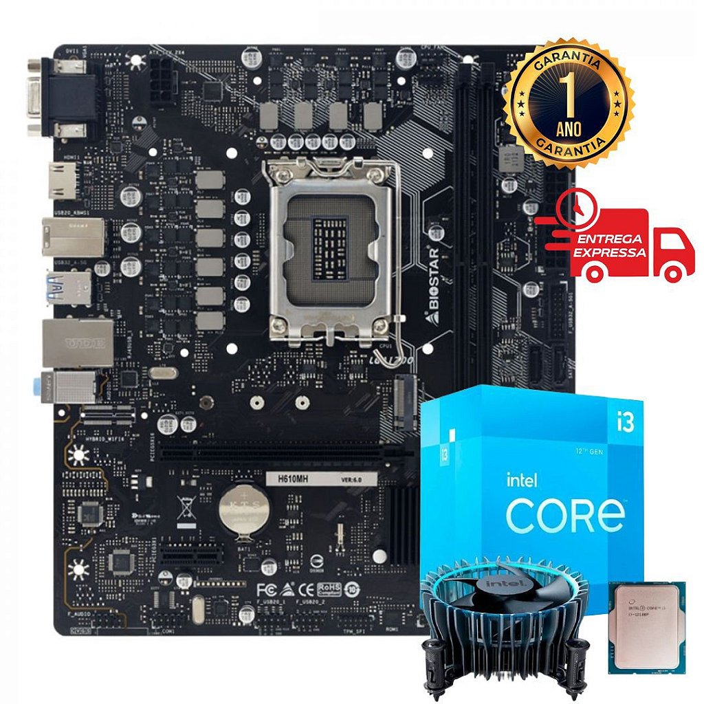  Kit Placa Mãe Biostar H610MH + Processador Intel I3 12100F