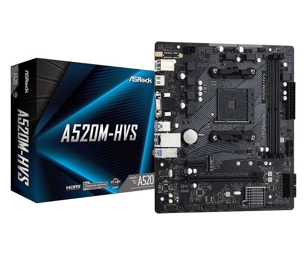 Placa Mãe ASRock A520M-HVS DDR4 AMD AM4 Micro ATX A520