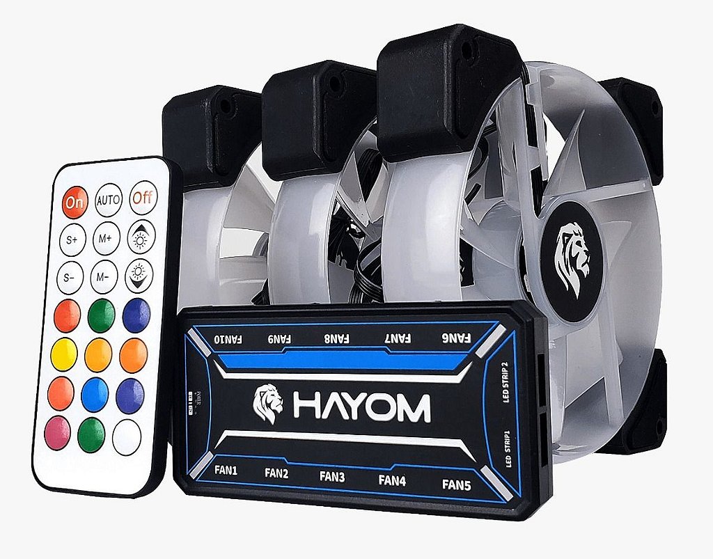 Detalhes de Kit Hayom 3 fans coolers RGB de 12 cm c/ controladora FC1306