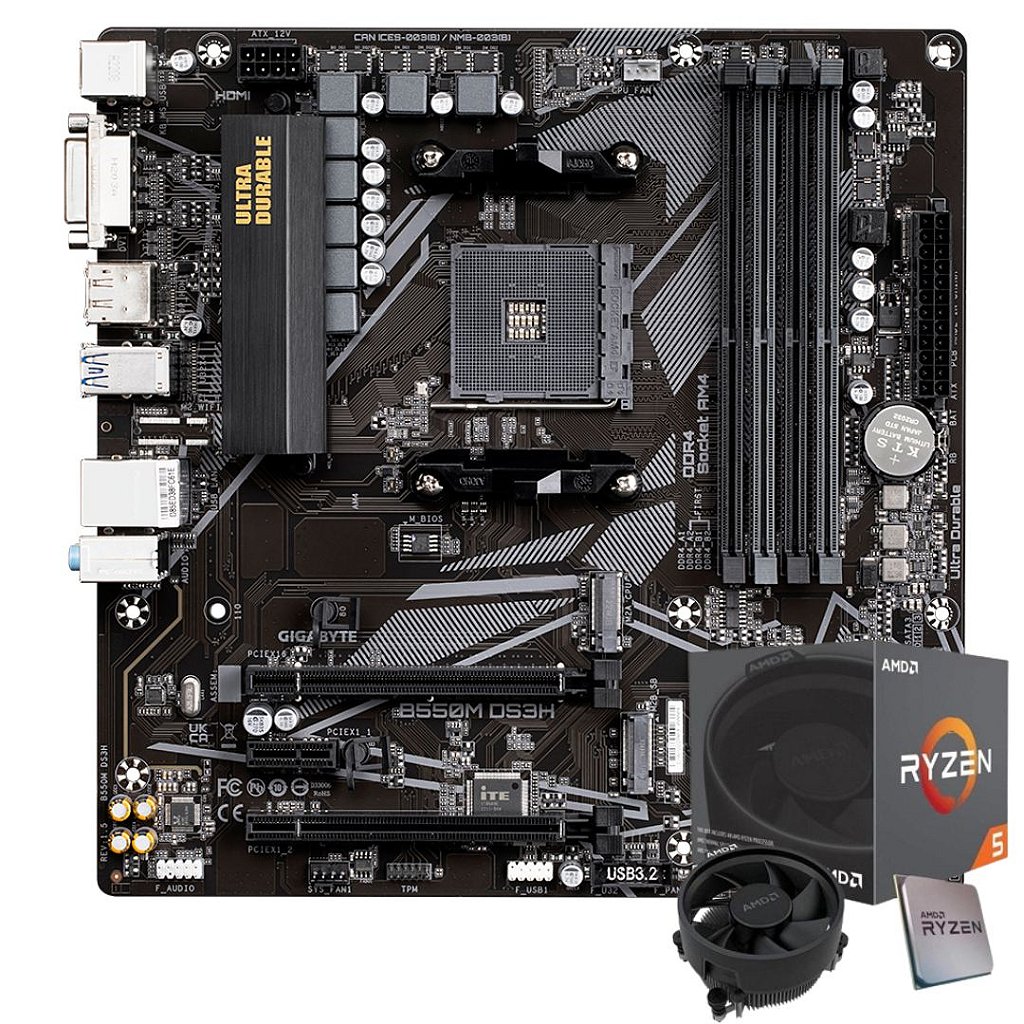 Kit Placa Mãe Gigabyte B550M DS3H + CPU Ryzen 5 5600GT