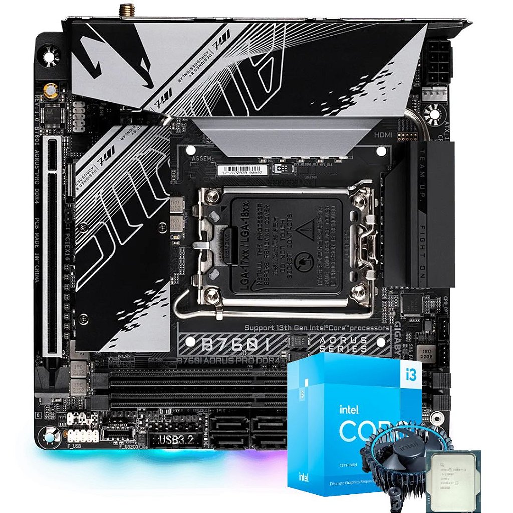 Kit Placa Mãe B760I Aorus PRO DDR4 + CPU Intel i3-13100F