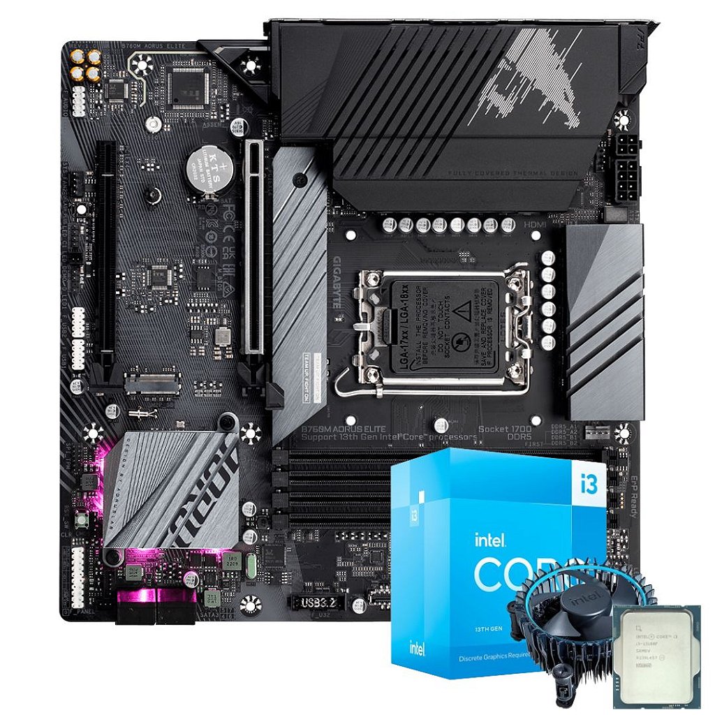 Kit Placa Mãe B760M Aorus Elite DDR5 + CPU Intel i3-13100F