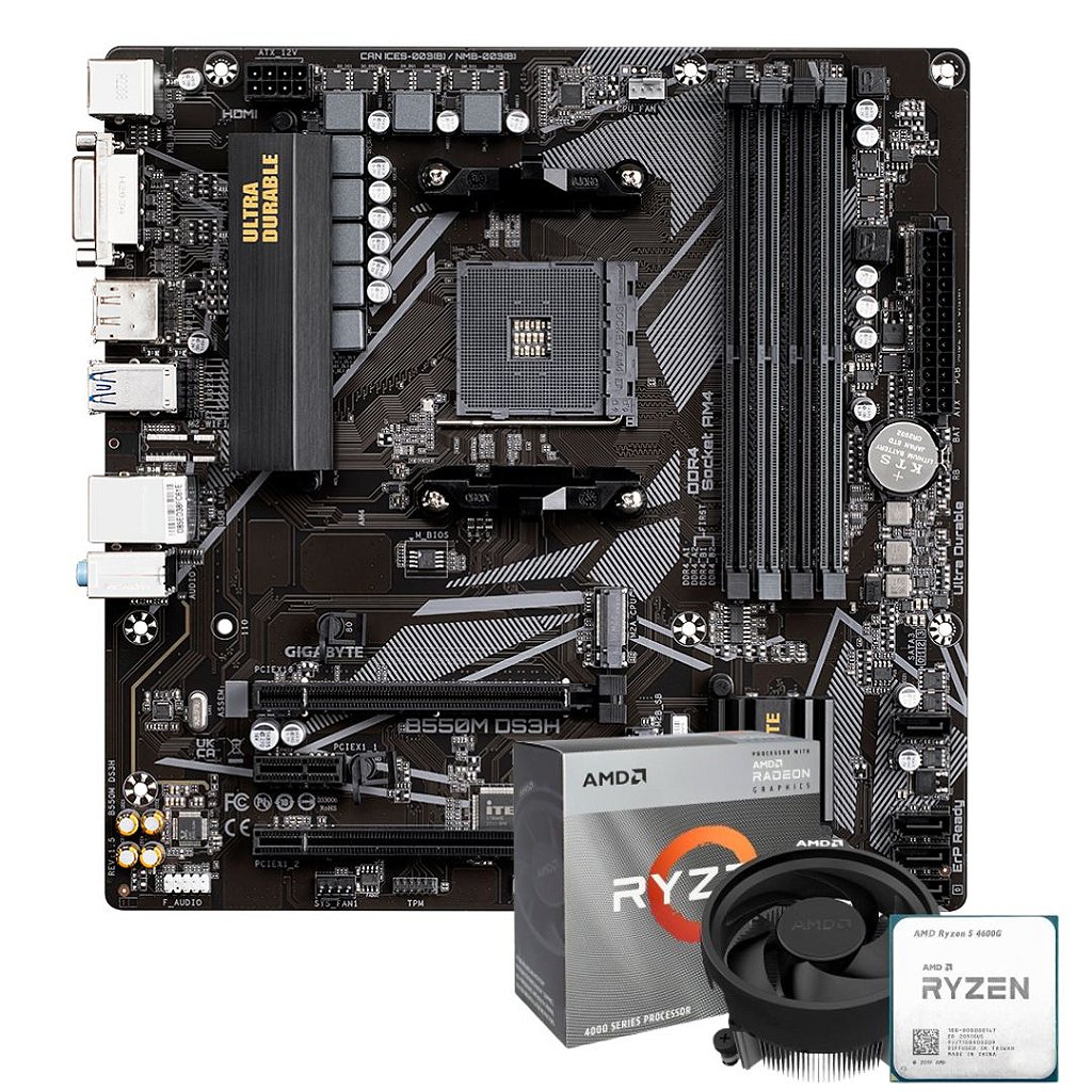 Kit Placa Mãe Gigabyte B550M DS3H + Processado Ryzen 5 4600G