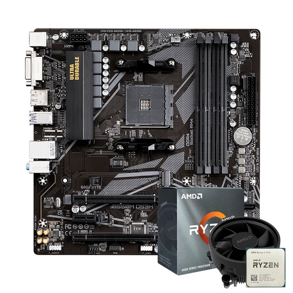 Kit Placa Mãe Gigabyte B550M DS3H + Processador Ryzen 5 4500