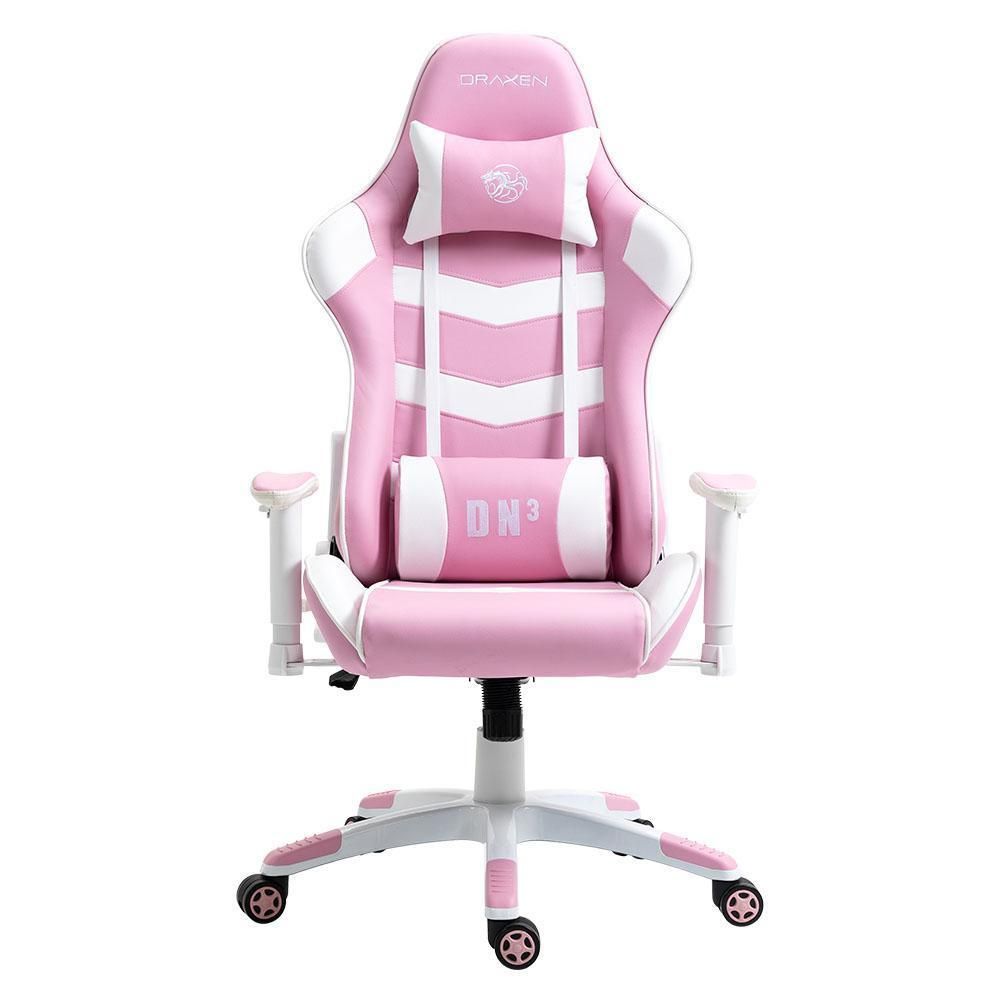Cadeira Gamer Draxen DN3 Rosa e Branco c/ Estofado de Couro 