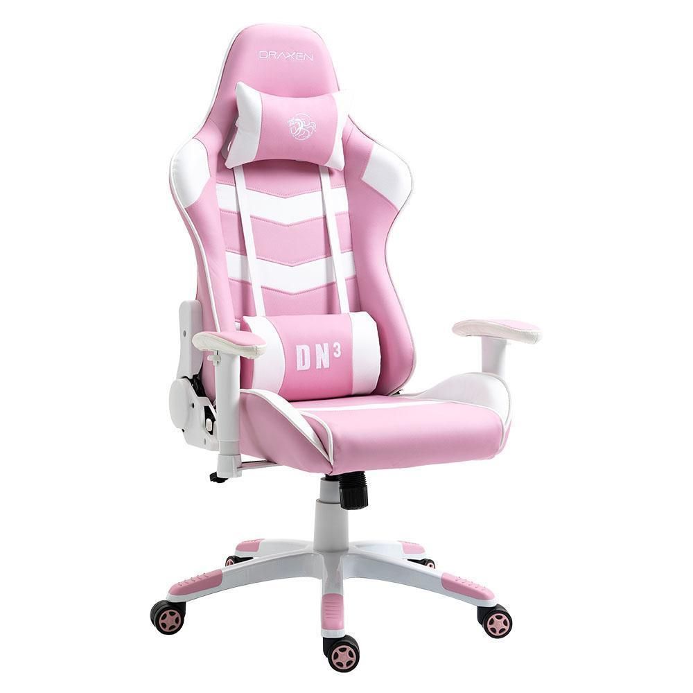Detalhes de Cadeira Gamer Draxen DN3 Rosa e Branco c/ Estofado de Couro 
