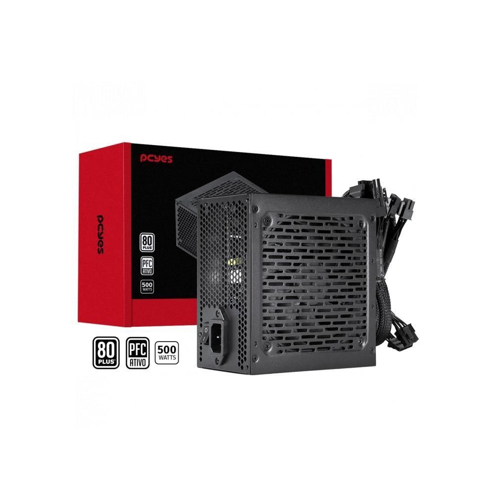 Detalhes de Fonte Gamer Pcyes Schocker 500W 80 Plus White PFC Ativo