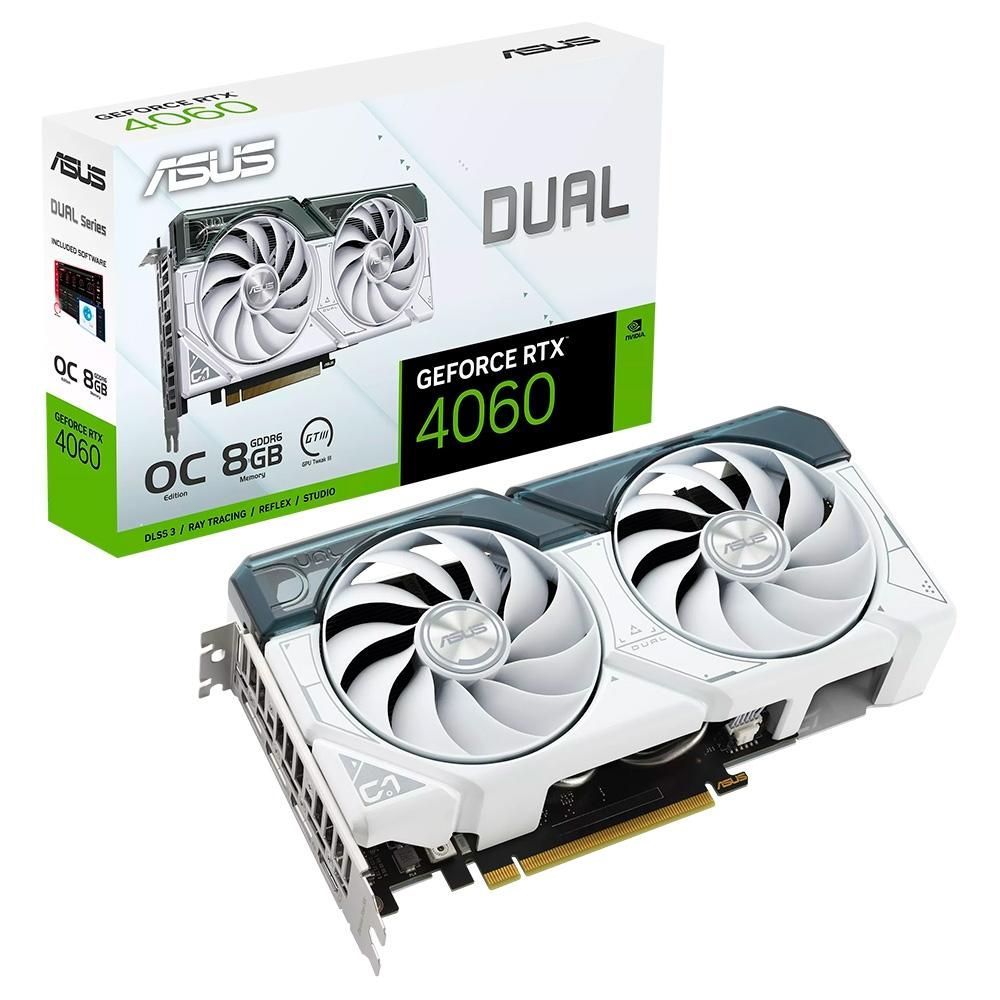 Placa de Vídeo Asus RTX 4060 Dual OC 8G Branca Ray Tracing