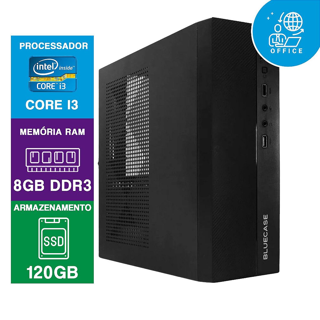 Computador Office Intel I3, SSD 120GB M.2, 8GB DDR3 e 200W
