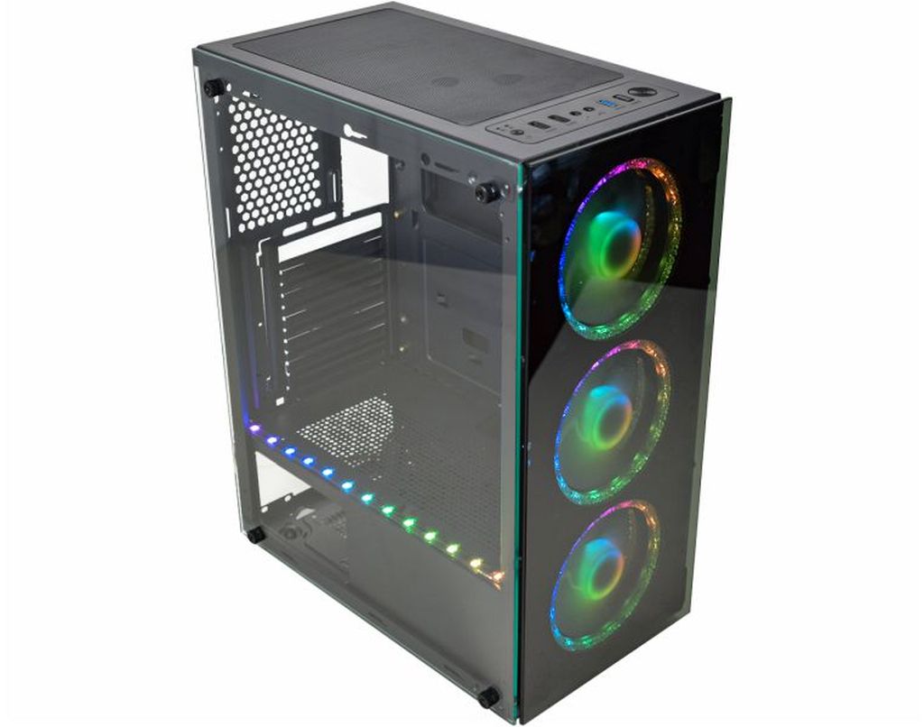Detalhes de Gabinete Gamer K-mex Divinus Rítmico 3 Fans Fita LED CG-BL10