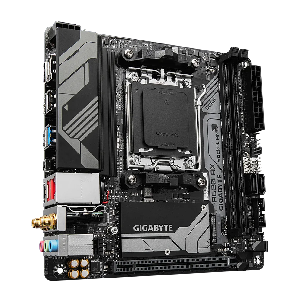 Detalhes de Placa Mãe Gigabyte A620I AX Wifi AMD AM5 Mini ITX DDR5