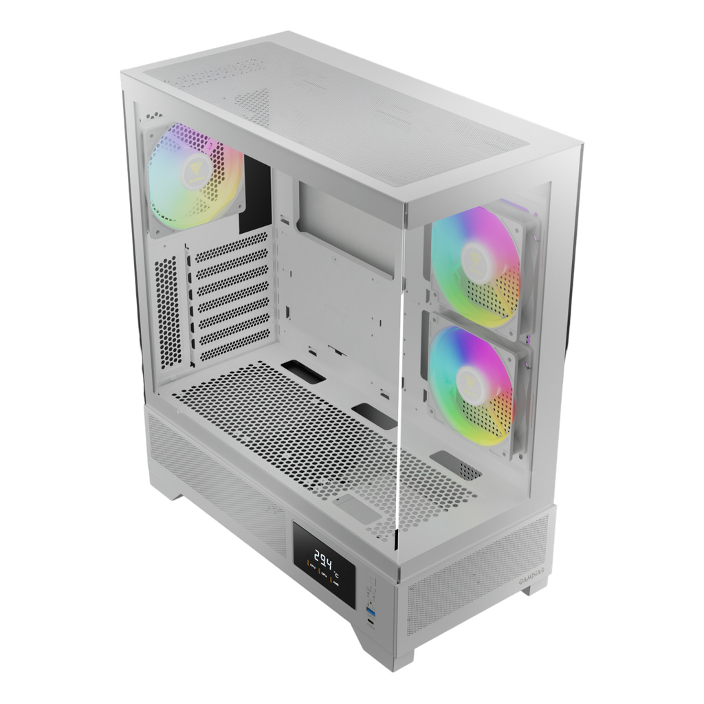 Detalhes de Gabinete Gamer Gamdias Atlas M1 WH Com 3 Fans RGB ATX Branco