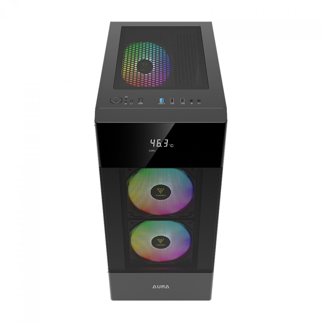 Detalhes de Gabinete Gamer Gamdias Aura GC5 3 Fan RGB ATX Tela LCD Preto