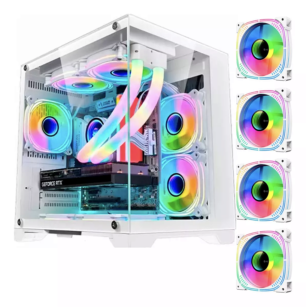 Gabinete Gamer Aquario Branco GB1791 com 4 Fans RGB Vidro