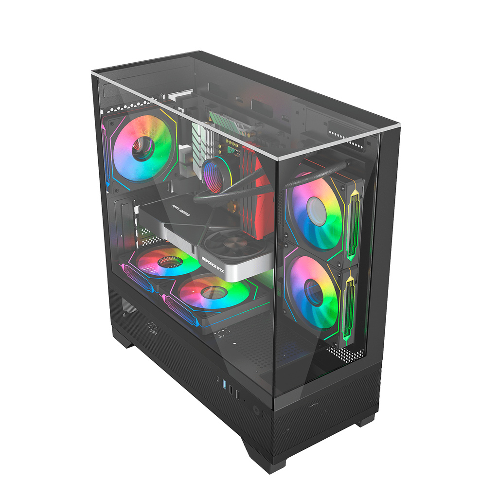 Gabinete Gamer Liketec Mahal Dark Mid Tower Topo Vidro S Fan