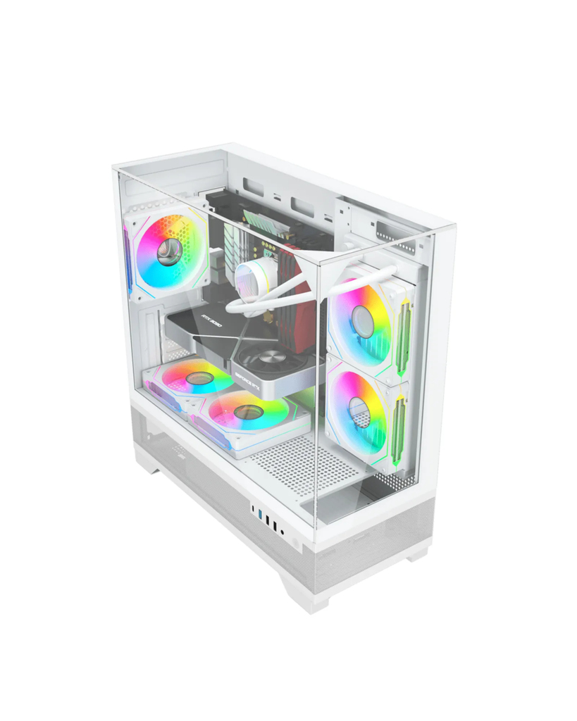 Detalhes de Gabinete Gamer Liketec Mahal Snow Mid Tower Topo Vidro S Fan