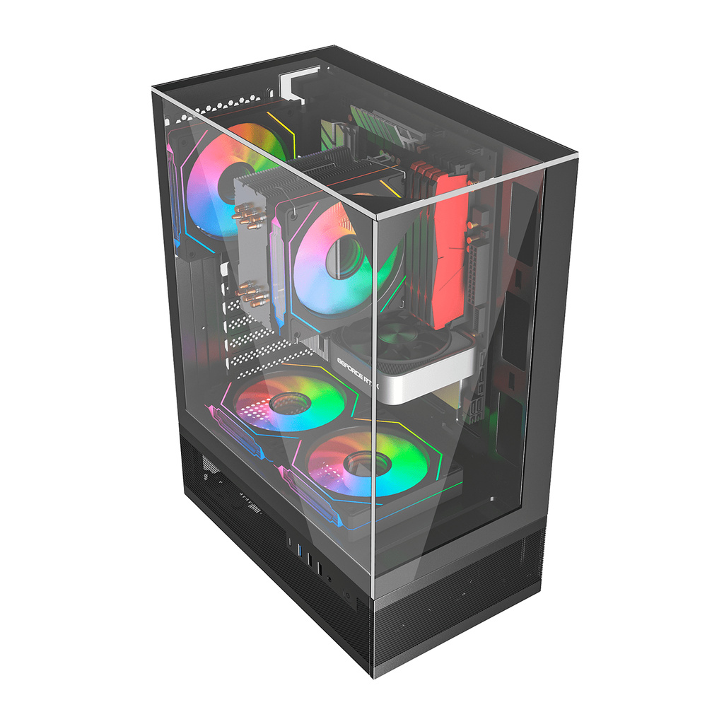 Detalhes de Gabinete Gamer Liketec Kingdom Dark Mid Tower Vidro S/ Fans