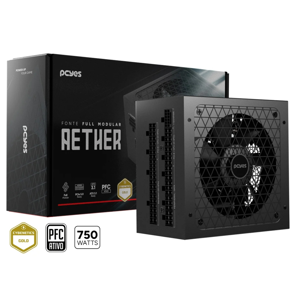 Fonte Pcyes Aether 750W Full Modular Cybenetics Gold PCie 5