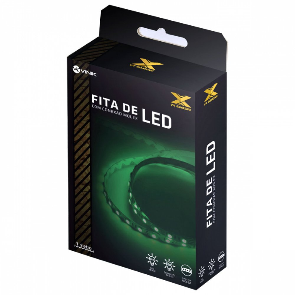 Fita Led Vinik VX Gaming Conector Molex Verde 1 Metro LDM1