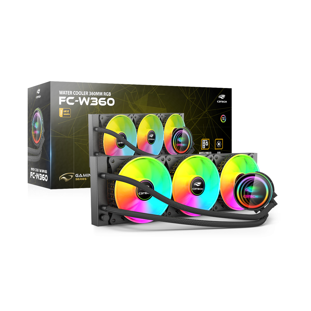 Detalhes de Water Cooler C3Tech Gaming Preto RGB 360mm - FC-W360RGB