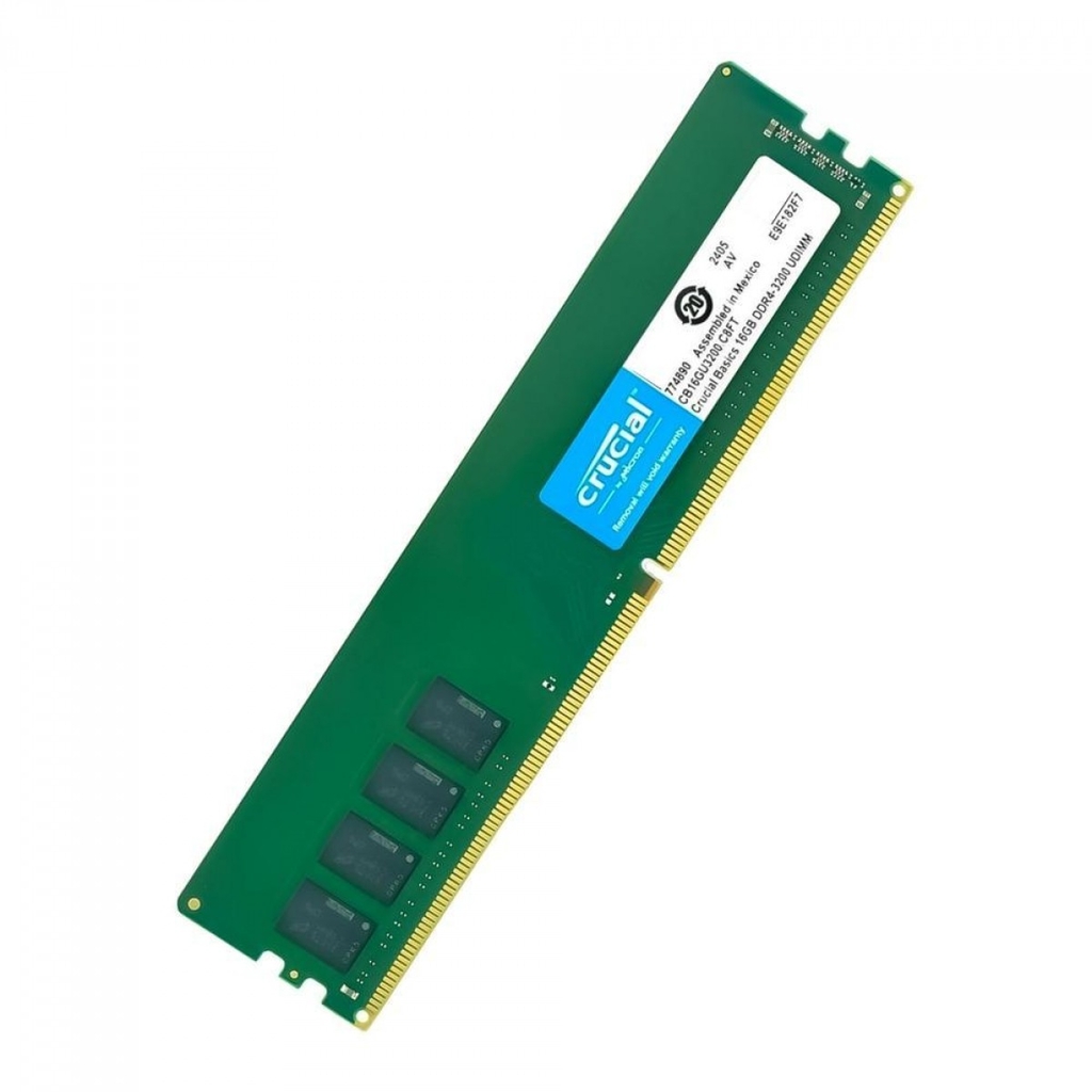 Detalhes de Memória Crucial 16GB DDR4 PC4 CL22 3200MHz Verde- CB16GU3200