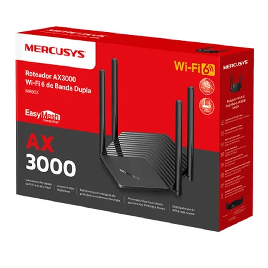 Detalhes de Roteador Mercusys MR80X V4 WI-FI 6 AX3000  Dual Band G 4 Ant