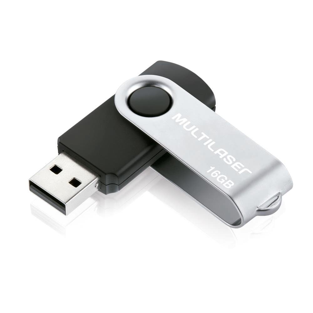 Pen Drive Multilaser Twist USB 2.0 16GB Preto e Prata PD588