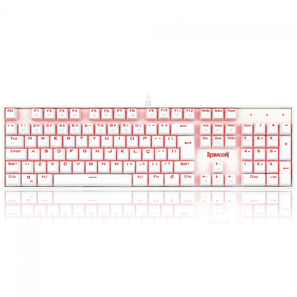 Teclado Mecânico Gamer Redragon Mitra Branco Switch Vermelho