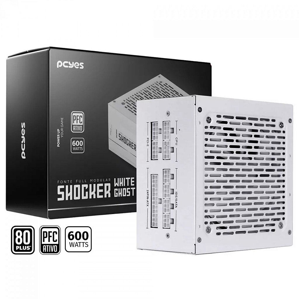Fonte PCYES Shocker Ghost 600W Full Modular 80 Plus Branca