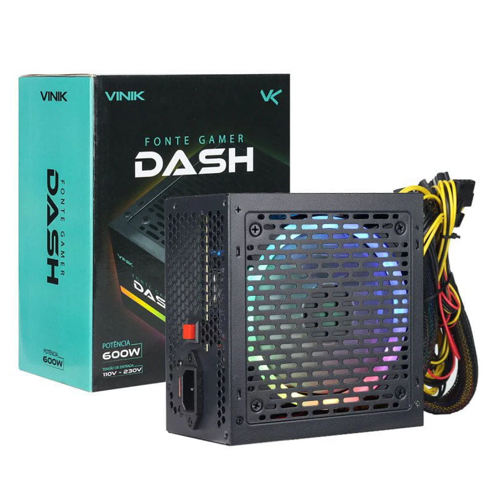Fonte Vinik Gamer Dash 600W FAN LED RGB Preto - VFG600WPR