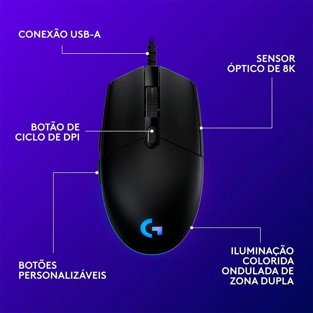 Detalhes de Mouse Gamer Sem Fio Logitech G305 LIGHTSPEED 6 Botões Preto