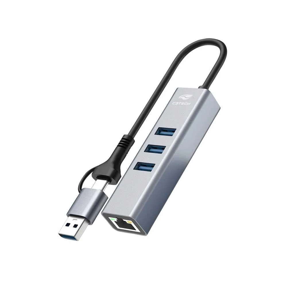 Detalhes de Hub C3tech 3.0 3 Portas Usb E 1 Lan Com Conector Alternável