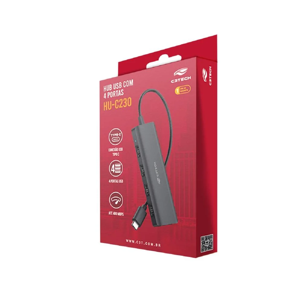 Hub USB C3Tech 2.0 4 Portas USB-USB C HU-C230BK