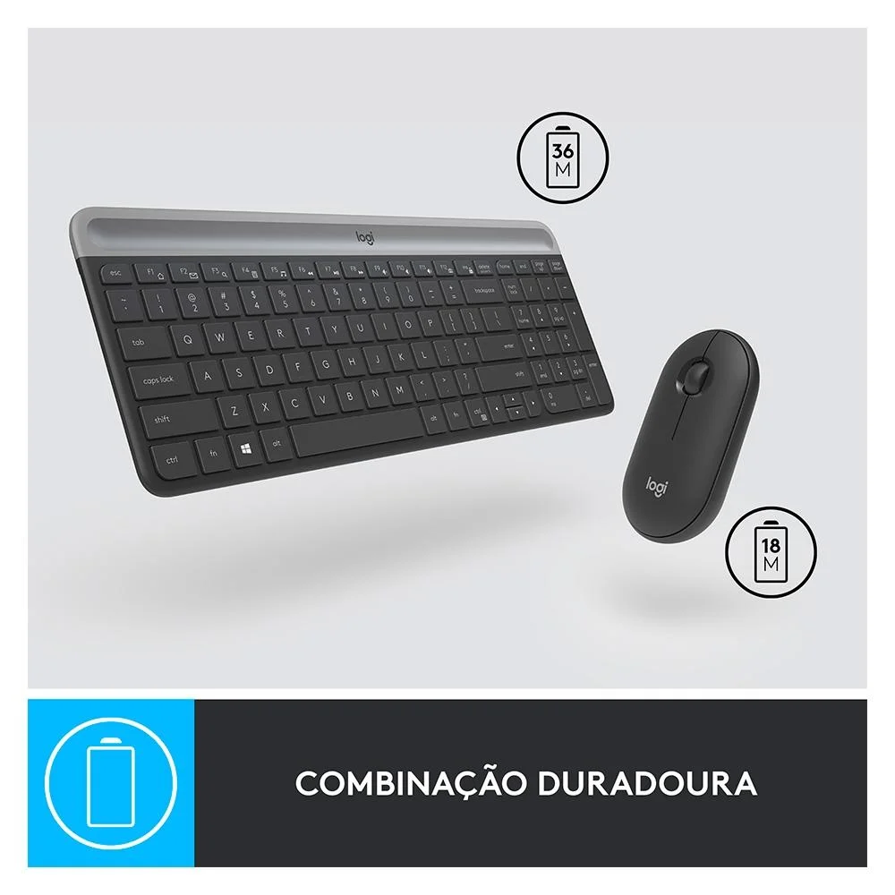 Detalhes de Combo Teclado e Mouse sem fio Logitech MK470 com Design Slim