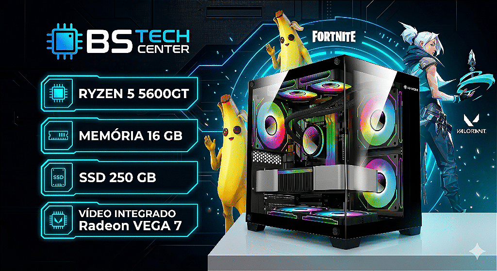 PC Gamer BS Info AMD Processador Ryzen 5 5600GT Memória 16GB DDR4 SSD 250GB 550W