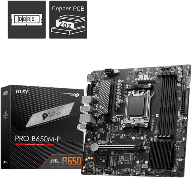 Placa Mãe MSI Pro B650M-P AMD AM5 M-ATX DDR5 M.2 HDMI