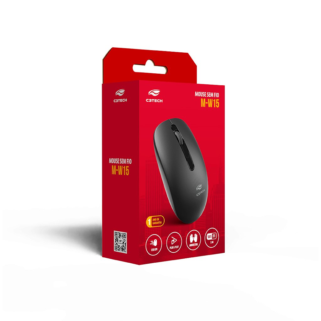Mouse Sem Fio Office Confortavel M-W15BK Preto C3Tech