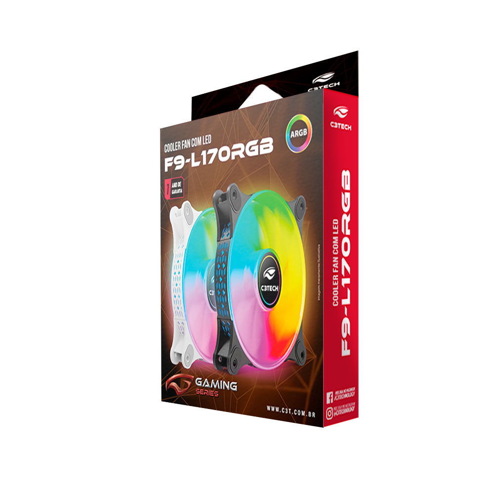 Cooler Fan Gamer F9-L170WH ARGB 12CM C3Tech Gaming Branco