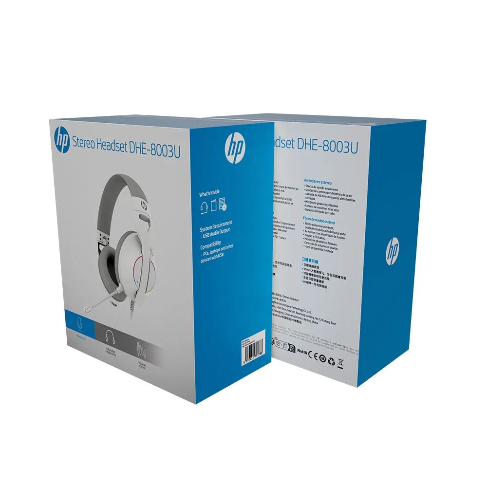 Detalhes de Headset HP DHE-8003U Gamer USB 7.1, RGB Dinâmico Cor Branca